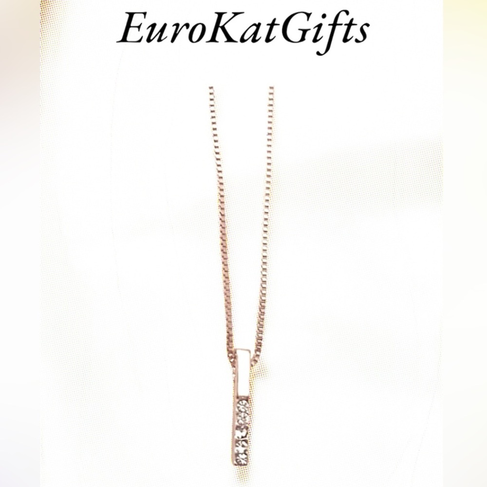 Gold CZ BAR Necklace Dainty Minimalist Delicate Feminine Gold pl Stainless NEW